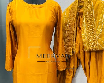 Costume Dupatta Farshi Salwar à sequins : tenue indienne en crêpe de soie