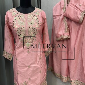 Heavy Chinon Silk Pakistani Kurti Suit Set with Palazzo Sequence Diamond Work, Wedding Outfit Salwar Suit for Women, Ethnic Wear Outfit