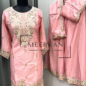 Ciężki jedwabny chinon pakistański zestaw kurti z haftem palazzo w kształcie diamentu, strój ślubny salwar suit, indyjskie stroje etniczne