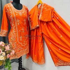 Elegant Sharara Set for Women | 9mm & 5mm Sequin Embroidery | Natural Crepe Dupatta Suit