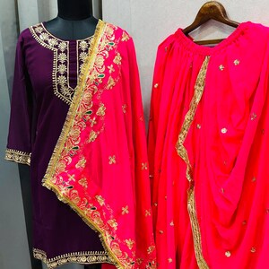 Traditional Style Faux Georgette Dhoti Salwar Suit Set with Dupatta and Embroidery Work  – Ethnic Wear for Women