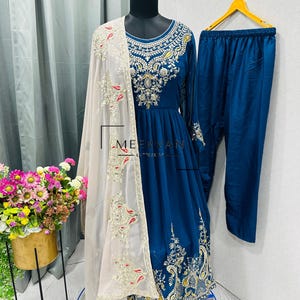 Buy Ready to Wear Luxury Heavy Georgette Anarkali Suit Set,  Floor Length Embroidered Gown with Dupatta, Festive Dress for Women