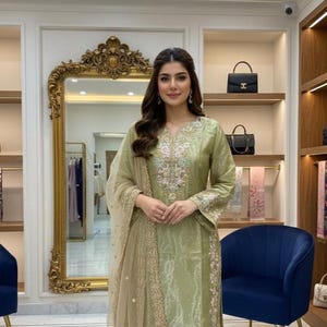 Embroidered Jimmy Choo Palazzo Suit: Pakistani Salwar Kameez with Dupatta