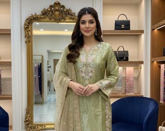 Embroidered Jimmy Choo Palazzo Suit: Pakistani Salwar Kameez with Dupatta