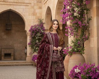 Designer White Palazzo Suit & Heavy Embroidery Work Set With Dupatta Set - Eid Dress