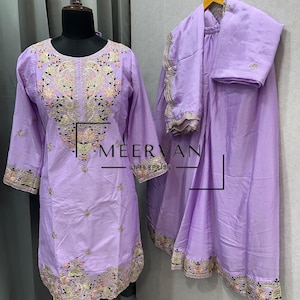 Purple Salwar Kurti Suit Set with Palazzo for Pakistani Wedding Wear Outfit, Heavy Chinon Silk Embroidery Diamond Work, Ethnic Wear