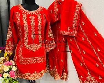 Heavy Embroidered Faux Georgette Palazzo Suit: Designer Indian Party Outfit