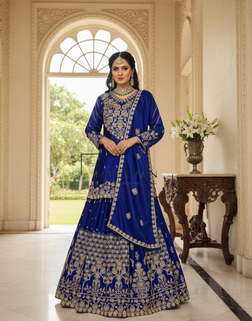 indian dress blue Alak dark blue Georgette Designer Party Wear Sari saree