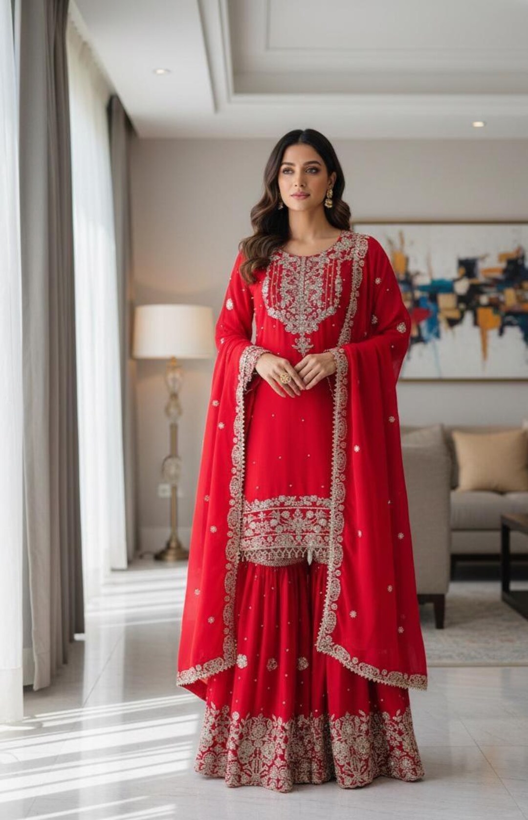 Kutra Designer Red Kutra Heavy Embroidered Sharara With Dupatta Set for Women ...
