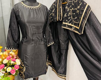 Black Embroidered Kurta with Dupatta | Sequence Work Dress