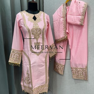 Chinon Silk Kurta Set Fully Stitched Pakistani Wedding Wear Outfit with Palazzo & Dupatta, Salwar Kameez, Ethnic Wear for Women
