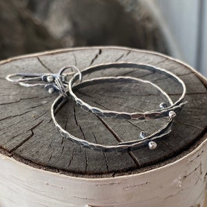 Large Sterling Hoop, Hammered, Hoops, Pinned, Metalsmith Jewelry