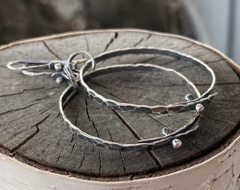 Large Sterling Hoop, Hammered, Hoops, Pinned, Metalsmith Jewelry