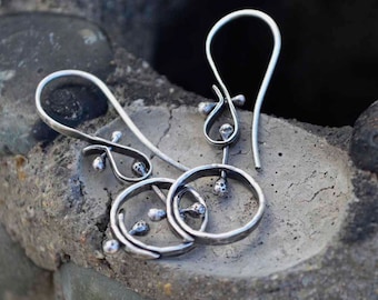 Sterling Hoop Earrings, Kinetic, Pinned, Metalsmith Earrings