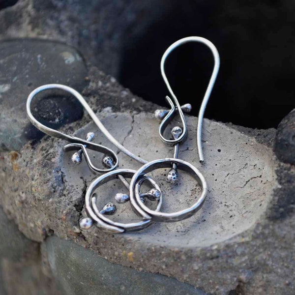 Sterling Hoop Earrings, Kinetic, Pinned, Metalsmith Earrings