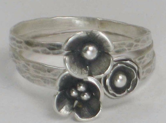 Flower Rings Pod Anemone Poppy Rings Sterling Rings | Etsy