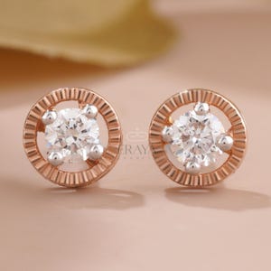 Lab Grown Diamond Stud Earrings: Rose Gold Solitaire, Certified VVS-VS