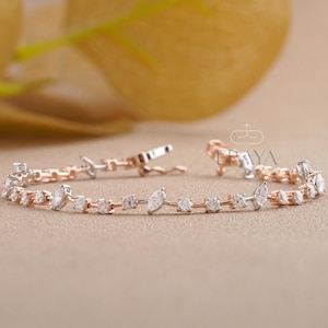 Marquise Cut Lab Grown Diamond Bracelet | Rose Gold Tennis Bracelet | Round Diamond Bracelet Sustainable Jewelry | wedding jewelry for Women