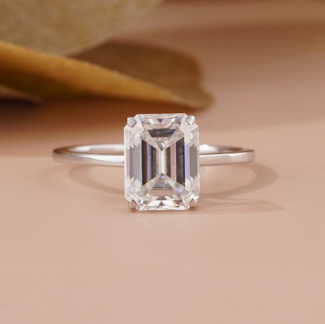 Tier Shape Diamond Rings Emerald Cut Lab Diamond Engagement Ring With Two Tier Halo Setting ...