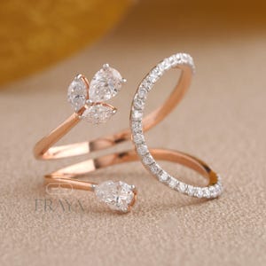 Lab Grown Diamond Floral Ring: 14K Rose Gold Vine Statement