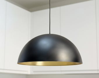 Modern Black Dome Pendant Light, Brass Interior Kitchen Island Lighting, Industrial Ceiling Lamp, Dining Room Fixture - Duty Free