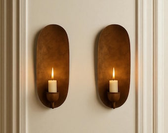 Set of 2 Brass Wall Sconces – Oxidized Copper Candle Holders, Handmade Moroccan Sconce Pair, Rustic Boho Vintage Wall Light Decor– Duty Free