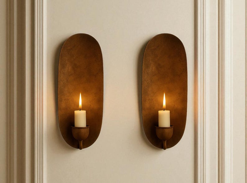 Set of 2 Brass Wall Sconces – Oxidized Copper Candle Holders, Handmade Moroccan Sconce Pair, Rustic Boho Vintage Wall Light Decor– Duty Free