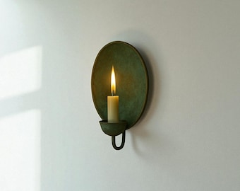 Oxidized Brass Candle Sconce – Green Patina Moroccan Wall Light, Handmade Candle Holder, Vintage Copper Decor, Wall-Mounted – Duty Free