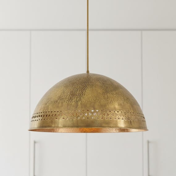 Handmade Moroccan Brass Dome Pendant Light: Boho Rustic Ceiling Light – Duty Free