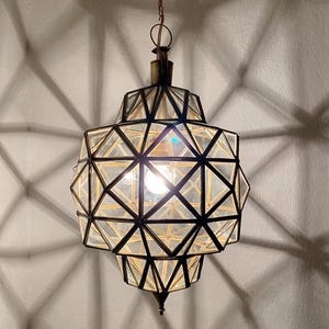 Clear Glass Teardrop Pendant Light – Brass Hanging Lamp, Moroccan Ceiling Light, Handmade Boho Decor, Kitchen Island or Bedroom Lighting