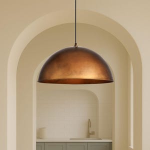 Handmade Moroccan Bronze Dome Pendant Light - Rustic Boho Brass Ceiling Fixture