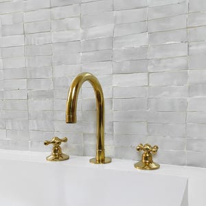 Unlacquered Brass Bathroom Faucet: Deck Mount Modern Bath Fixture