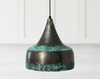 Oxidized Copper Pendant Light, Patina Kitchen Island Lighting, Rustic Hanging Lamp, Farmhouse Ceiling Fixture, Dining Room Decor - Duty Free