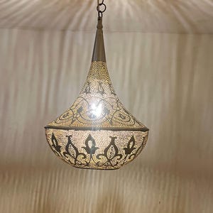 Moroccan Brass Teardrop Ceiling Light – Handmade Hanging Lantern, Boho Pendant Lamp, Oriental Brass Lighting, Artisan Home Decor