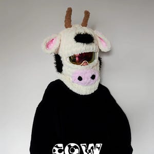 Cow Ski Balaclava: Handmade Crochet Winter Helmet Cover
