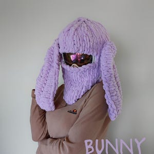 Bunny Ski Balaclava: Crochet Rabbit Ears Helmet Cover