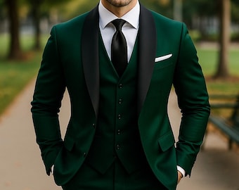 グリーンのタキシードスーツ：男性用3ピースウェディング新郎衣装