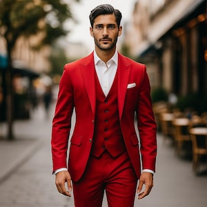 Red 3 Piece Suit for Men | Slim Fit Groom Wedding Wear | Formal Party & Event Outfit