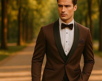 ブラウン スリムフィット スーツ セット メンズ ダークブラウン 3ピーススーツ – スリムフィット 結婚式