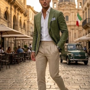 Olive Green Slim Fit Suit Men | Wedding Guest, Casual, Custom Tailored Blazer Set