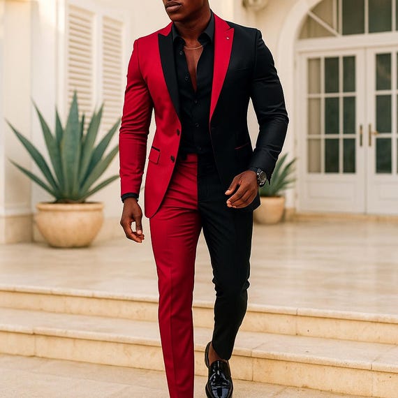 Bespoke Black & Dark Red Suit | Slim Fit Formal Wear | Wedding, Prom |  Custom Made Suits - Etsy Israel