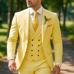 Yellow 3 Piece Suit for Men | Super Slim Fit 2024 Wedding Wear | Stylish Formal & Groomsman Outfit
