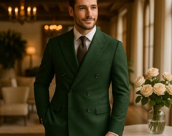 Men's Forest Green Double-breasted Suit – Modern Tailored Fit - Etsy