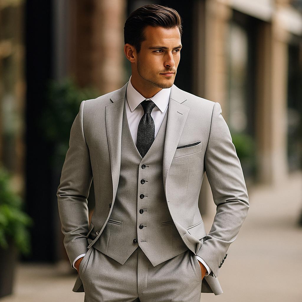 Tailored Fit Worsted Grey 3-piece Suit: Elegant Wedding Outfit - Etsy