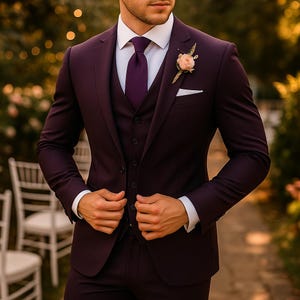 Purple 3 Piece Slim Fit Suit Men | Custom Wedding Groom Tuxedo | Formal Prom Outfit