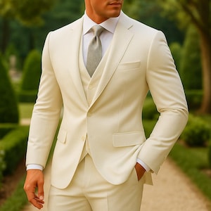 White 3 Piece Suit Men | Tailored Groom Tuxedo | Elegant Wedding Formal Wear