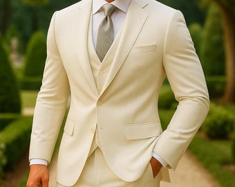 Traje blanco de 3 piezas para hombre / Esmoquin de novio a medida / Elegante traje formal de boda
