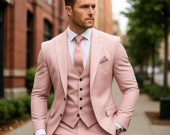 Traje rosa claro de tres piezas para hombre / Traje ajustado para boda, graduación, formal, a medida / Moda masculina