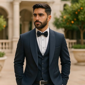 navy blue tuxedo men | slim fit shawl lapel suit | wedding prom groom formal attire