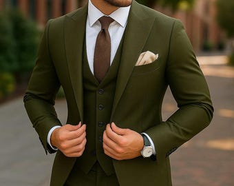 メンズスーツ オリーブグリーンスーツ - メンズウェディングスーツ